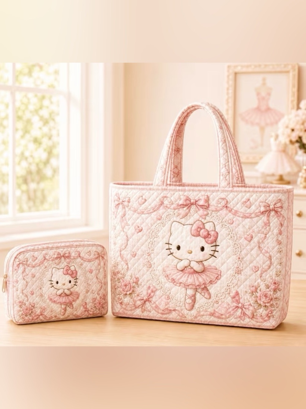 Hello Kitty Pink Quilted Ballerina Tote Bag for Kids